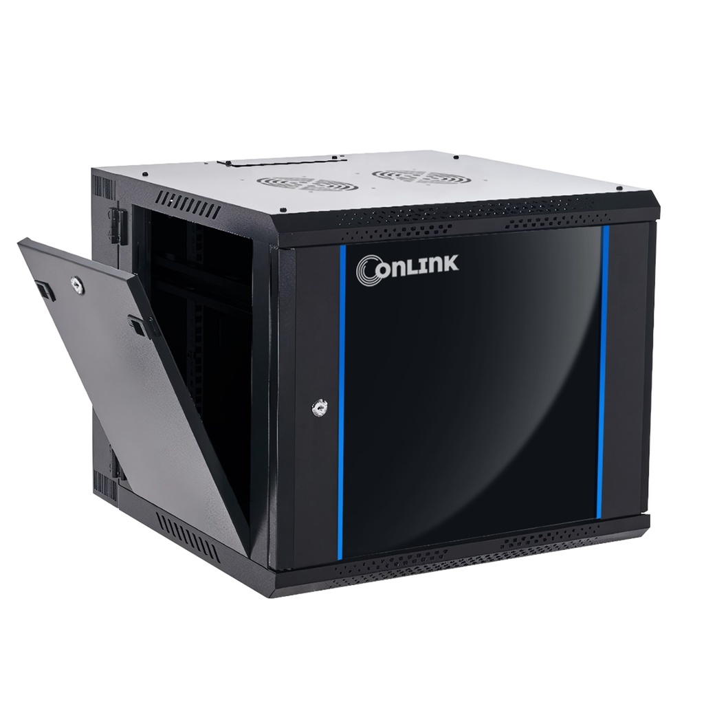 Rack de Pared Cerrado Abatible 6U 600x550x368mm con Puerta de Vidrio [Incluye 3 Cerraduras]