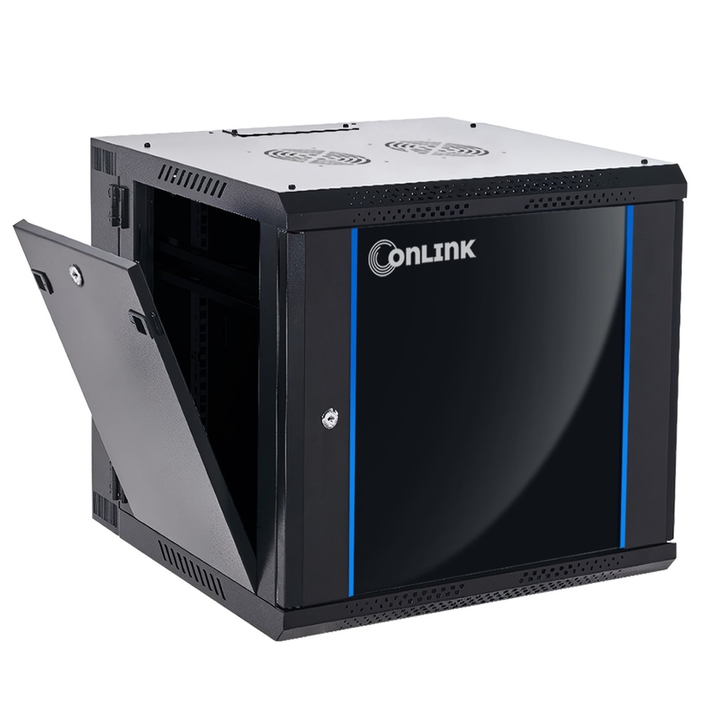 RACK DE PISO CERRADO  CON PUERTA FRONTAL DE VIDRIO Y TRASERA DE MALLA ONLINK 42U 600X600mm