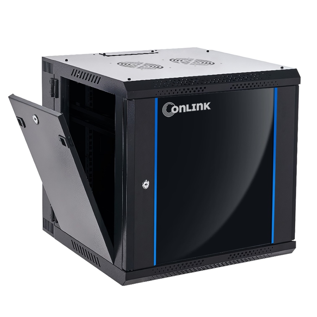 RACK DE PISO CERRADO  CON PUERTA FRONTAL DE VIDRIO Y TRASERA DE MALLA ONLINK 42U 600X600mm