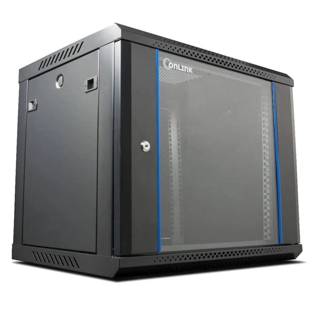 Rack de Pared Cerrado Fijo Onlink 9U 600x450x501mm con Puerta de Vidrio [Incluye 3 Cerraduras]