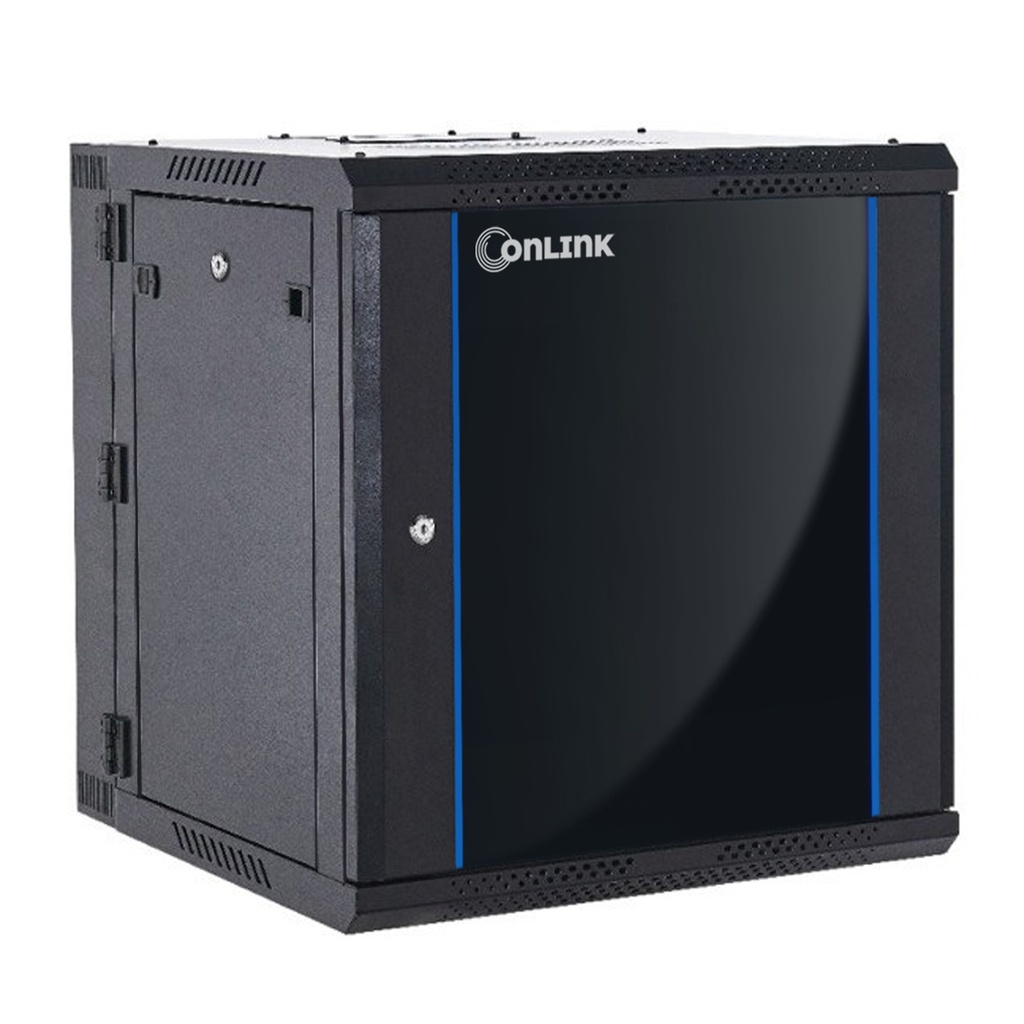 Rack de Pared Cerrado Abatible 12U 600x550x635mm con Puerta de Vidrio [Incluye 3 Cerraduras]