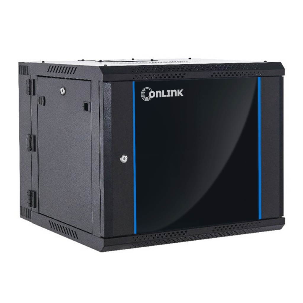 Rack de Pared Cerrado Abatible 6U 600x600x368mm con Puerta de Vidrio [Incluye 3 Cerraduras] con detalles