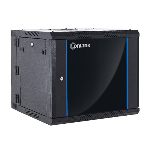 [WMG6509-550] Rack de Pared Cerrado Abatible 9U 600x550x501mm con Puerta de Vidrio [Incluye 3 Cerraduras]