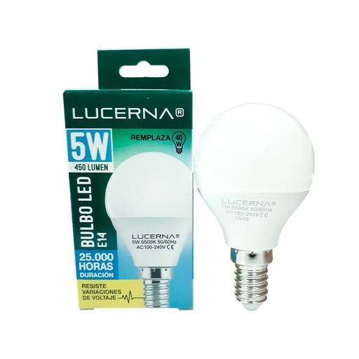 [LC-5W-P45-6K] BOMBILLO GLOBO P45 5W 6500K E14 LUCERNA