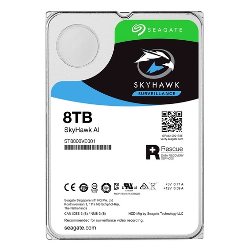 [303801042] [ST8000VE001] DISCO DURO 8TB SKYHAWK AI SATA III 7200 RPM CACHE 256MB 3.5" VIDEOVIGILANCIA